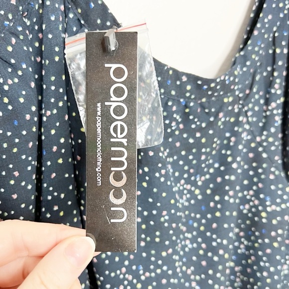 New with Tags Papermoon Women's Lidia Cold Shoulder Navy Polka Dot Navy Blouse - Picture 14 of 16